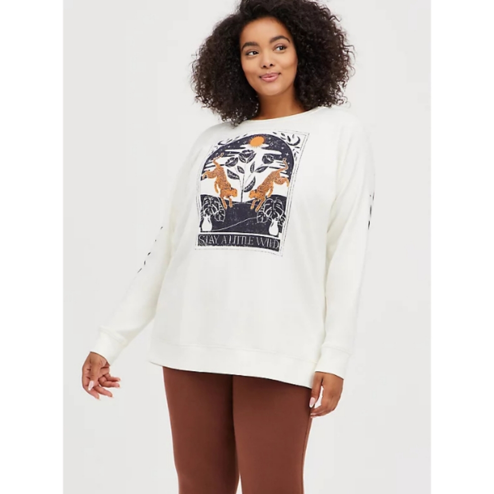 Ivory Cream Relaxed Ultra Soft Fleece Bohemian Wild Tarot Card Tunic Sweatshirt